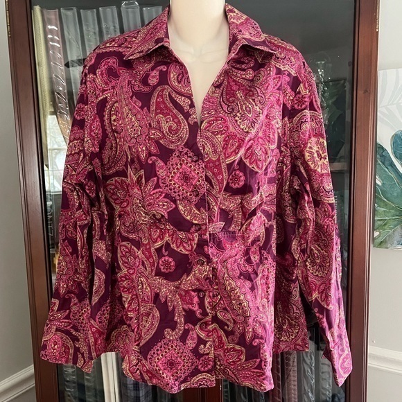 Jones New York Tops - Jones New York Signature Woman Button Down Blouse 2X Pink Paisley Pattern Shirt
